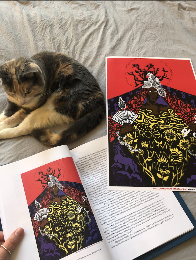 Lara Bros (BA Art History '21) completed thesis with 'Freedom Is My Divine Right' poster by Malachi Lily